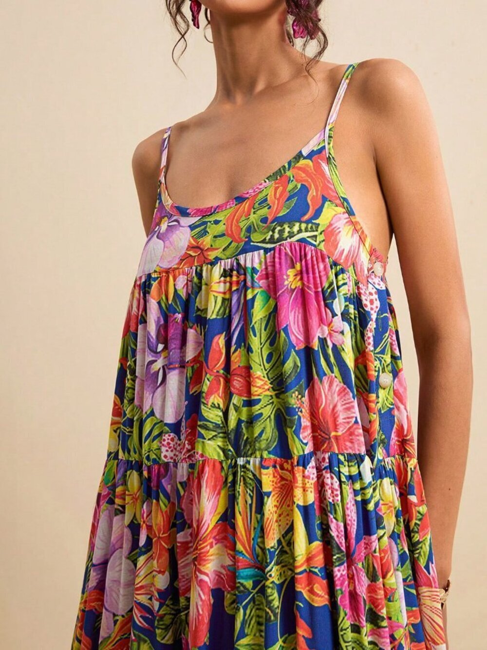 Multicolor Boho Elegant Women's Tropical Floral Vacation Dress - Picture 4 of 7